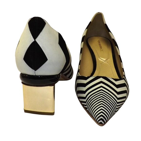 Nicholas Kirkwood Shoes - Nicholas Kirkwood Gold Prism Pump Chevron Point Toe Heel Black White Sz 7 ZigZag